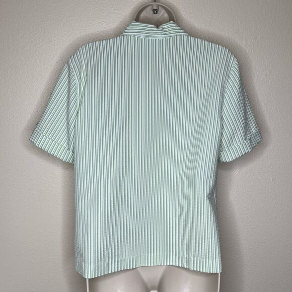 Alfred Dunner Seersucker Green Stripe Embroidered Beaded Short Sleeve Women 8 - Picture 6 of 13